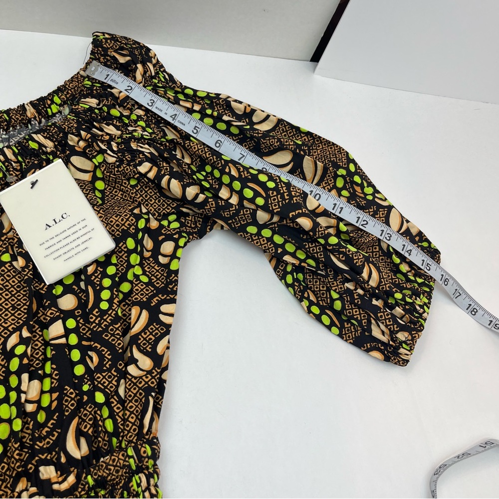 A.L.C. Maya Printed Mini Puffed-Sleeve Dress Womens Size 10 Brown Pockets‎ NEW - Picture 11 of 15